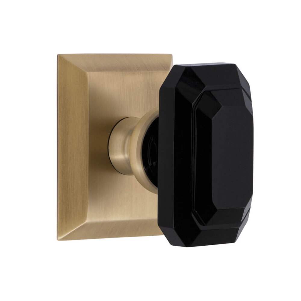 Fifth Avenue Square Rosette Single Dummy with Baguette Black Crystal Knob in Vintage Brass