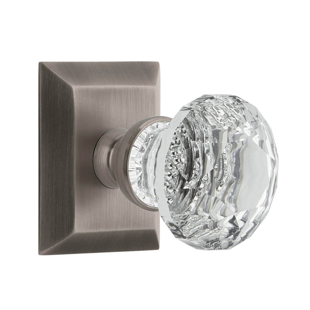 Fifth Avenue Square Rosette Single Dummy with Brilliant Crystal Knob in Antique Pewter