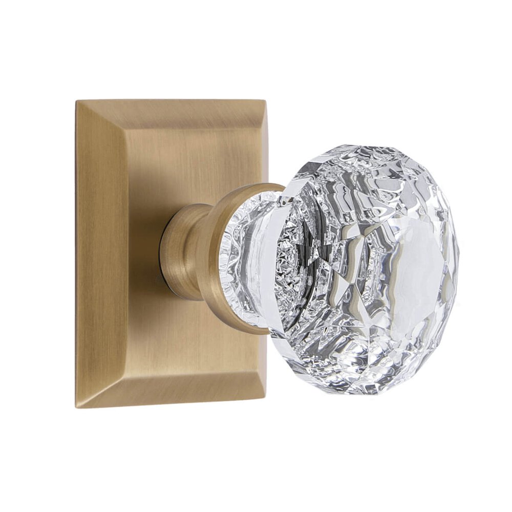 Fifth Avenue Square Rosette Single Dummy with Brilliant Crystal Knob in Vintage Brass
