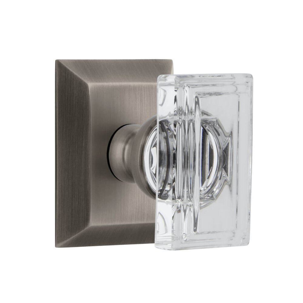 Fifth Avenue Square Rosette with Carre Crystal Knob in Antique Pewter