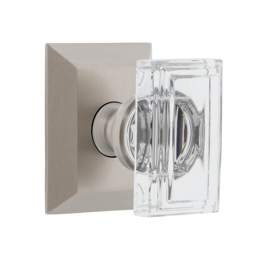 Fifth Avenue Square Rosette with Carre Crystal Knob in Satin Nickel