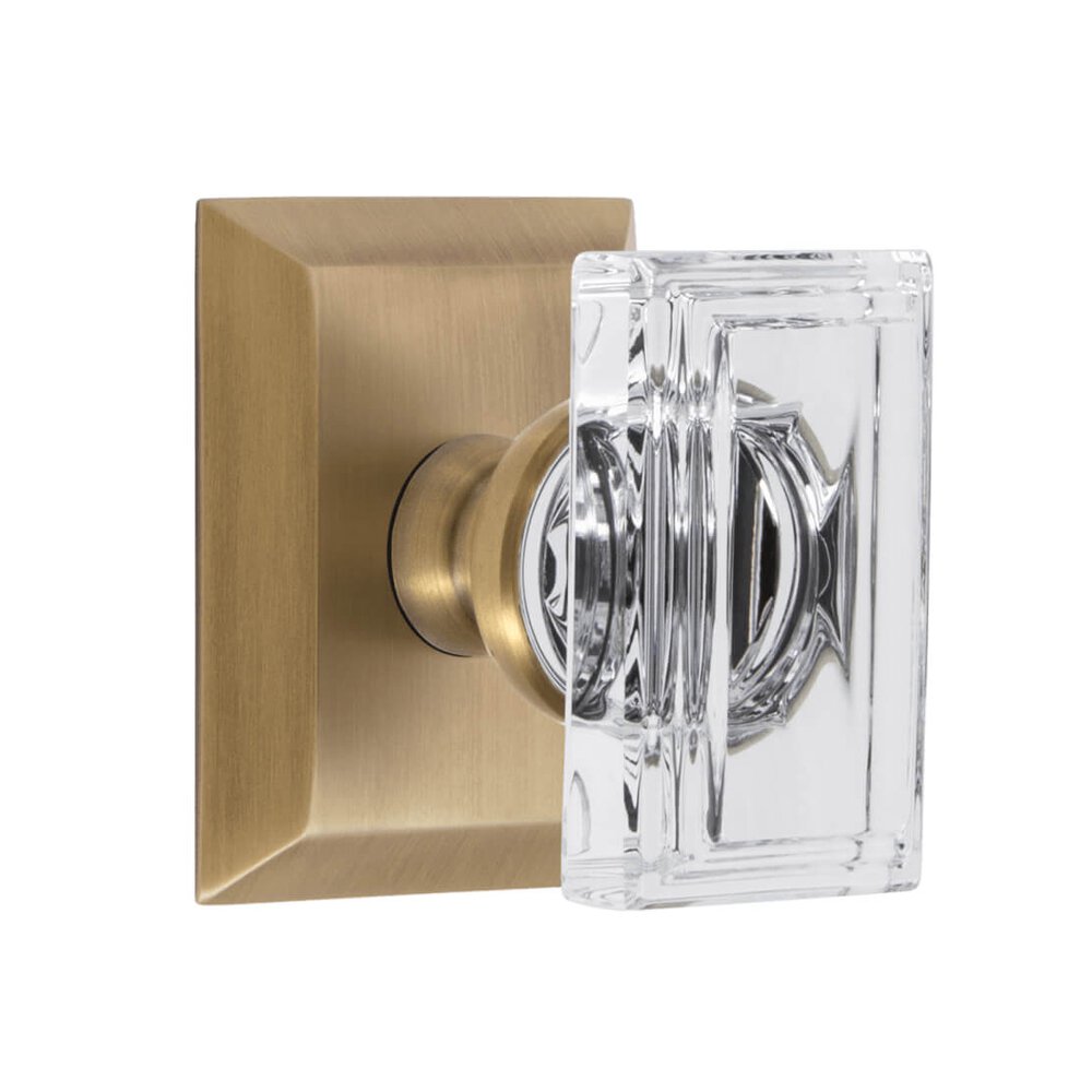 Fifth Avenue Square Rosette with Carre Crystal Knob in Vintage Brass