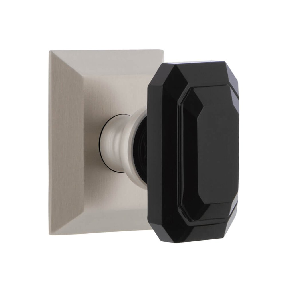 Fifth Avenue Square Rosette Double Dummy with Baguette Black Crystal Knob in Satin Nickel