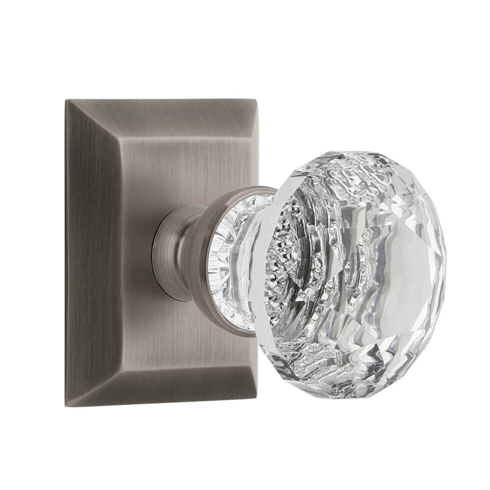 Fifth Avenue Square Rosette Double Dummy with Brilliant Crystal Knob in Antique Pewter
