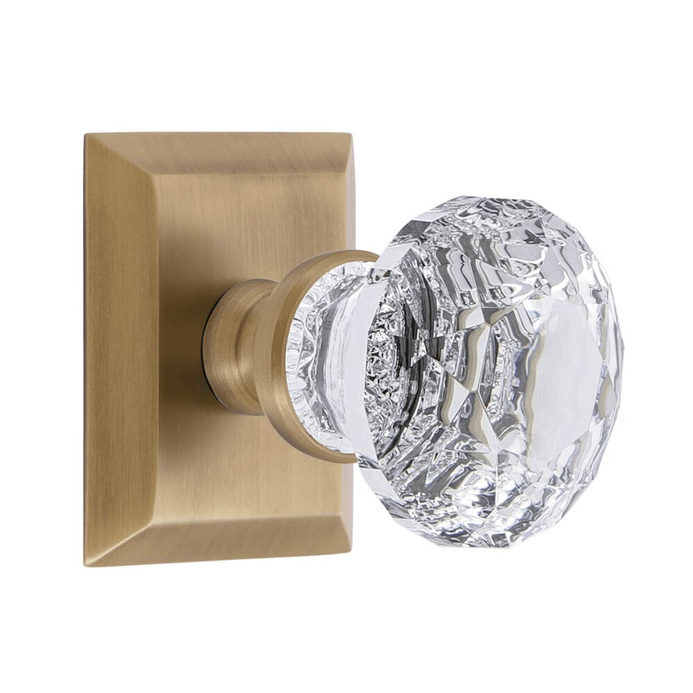 Fifth Avenue Square Rosette Double Dummy with Brilliant Crystal Knob in Vintage Brass