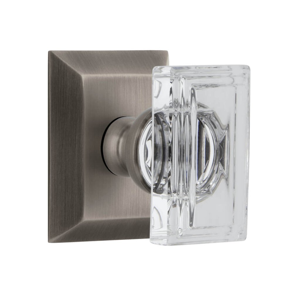 Fifth Avenue Square Rosette Double Dummy with Carre Crystal Knob in Antique Pewter