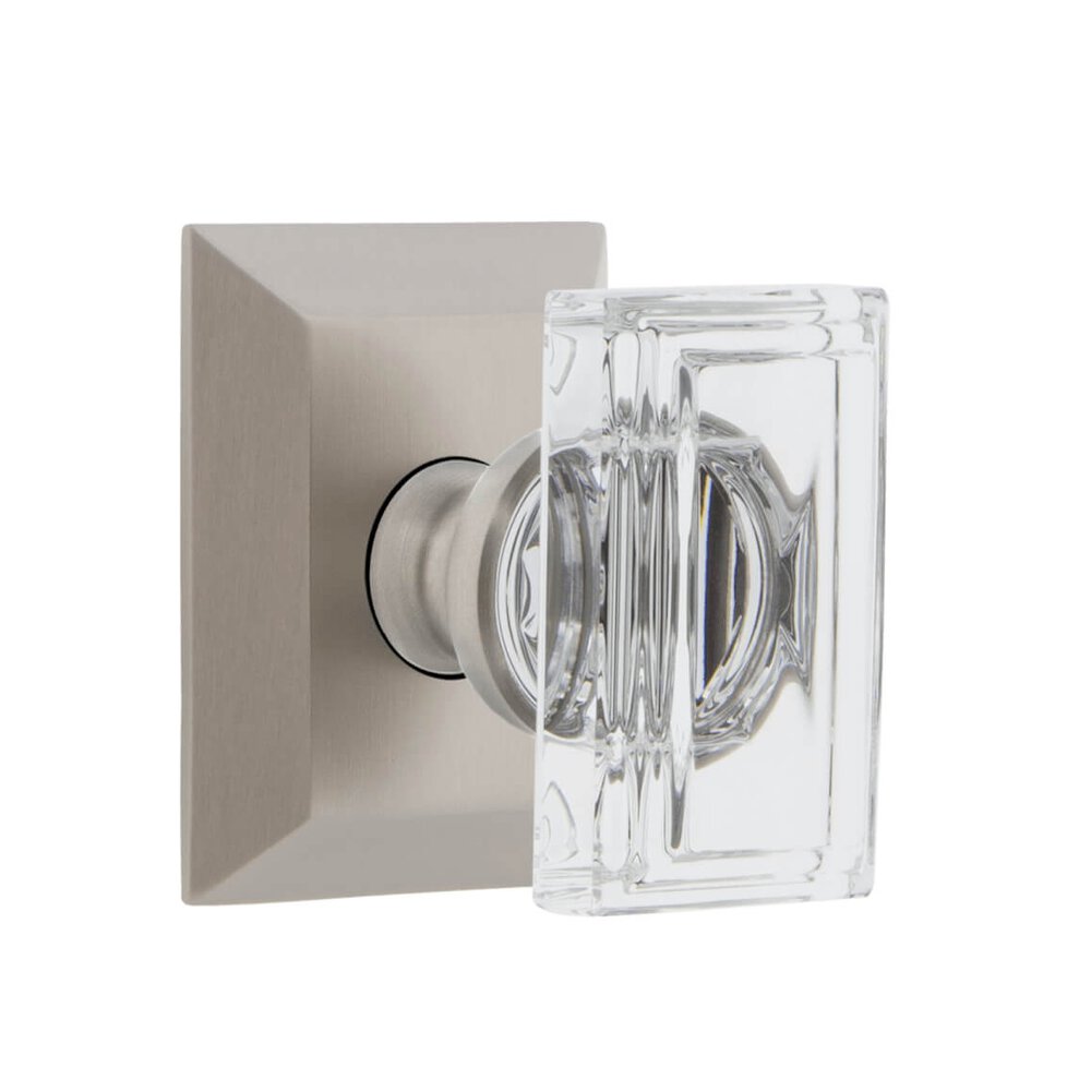 Fifth Avenue Square Rosette Double Dummy with Carre Crystal Knob in Satin Nickel