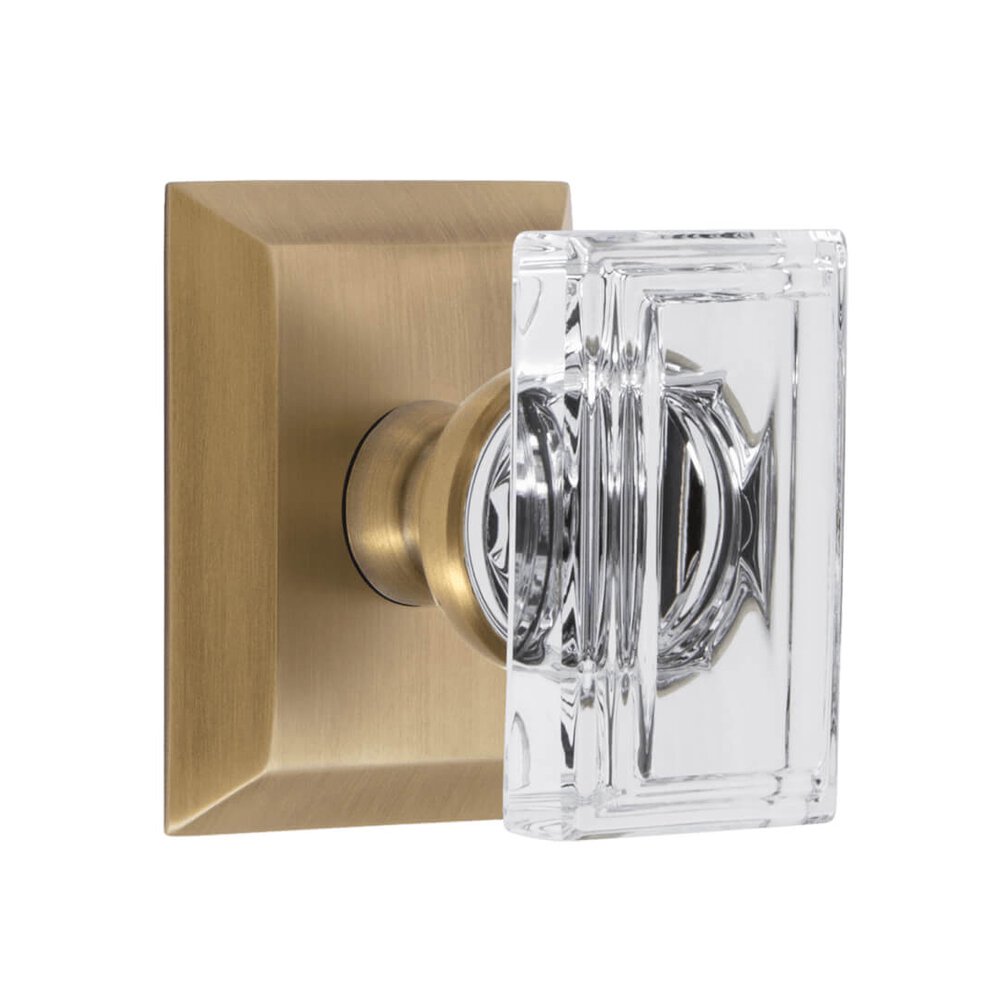 Fifth Avenue Square Rosette Double Dummy with Carre Crystal Knob in Vintage Brass