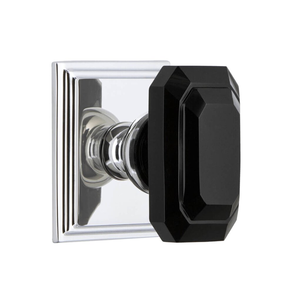 Carre Square Rosette Passage with Baguette Black Crystal Knob in Bright Chrome