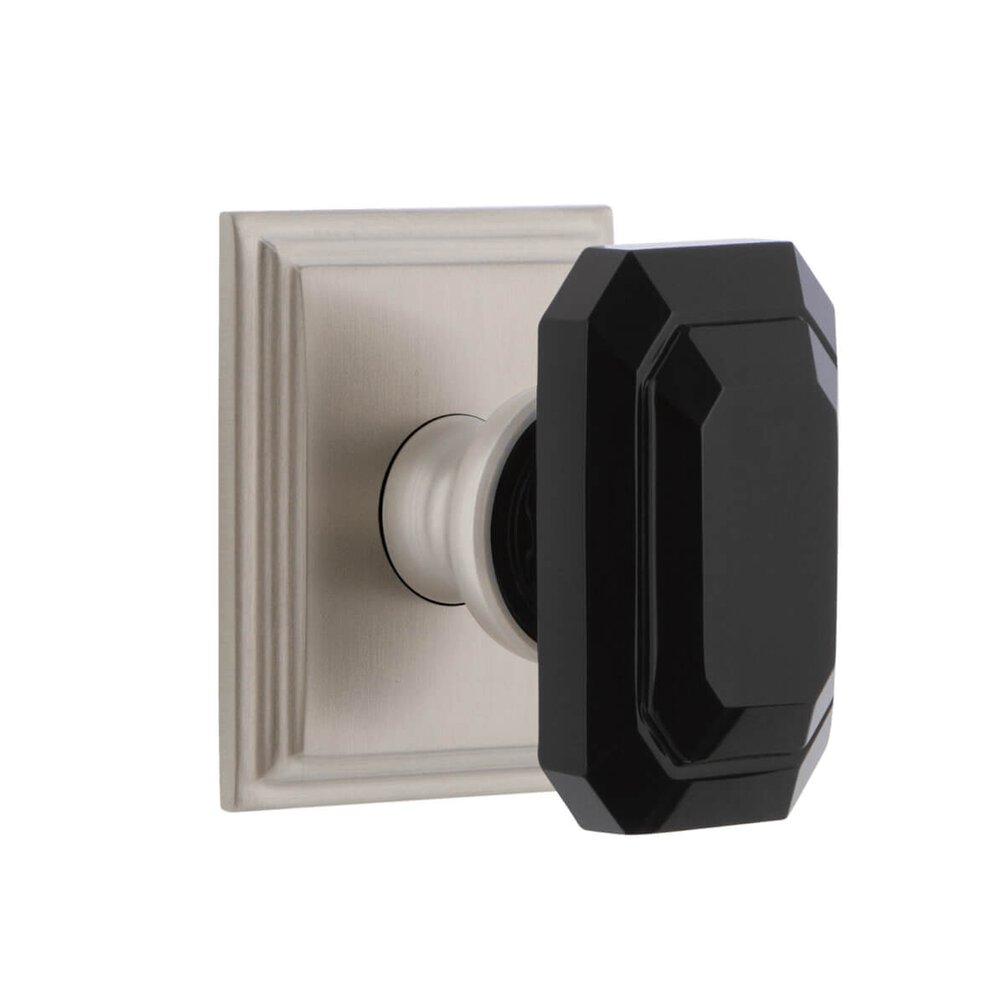 Carre Square Rosette Passage with Baguette Black Crystal Knob in Satin Nickel
