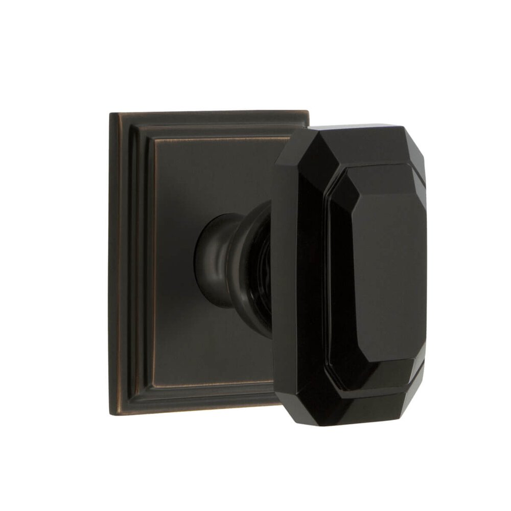 Carre Square Rosette Passage with Baguette Black Crystal Knob in Timeless Bronze