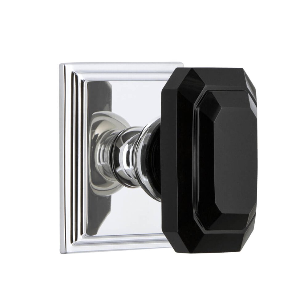 Carre Square Rosette Passage with Baguette Black Crystal Knob in Bright Chrome
