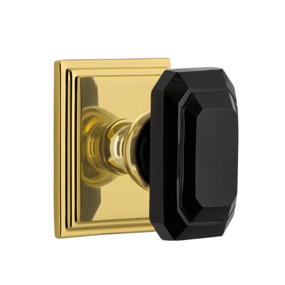 Carre Square Rosette Passage with Baguette Black Crystal Knob in Lifetime Brass