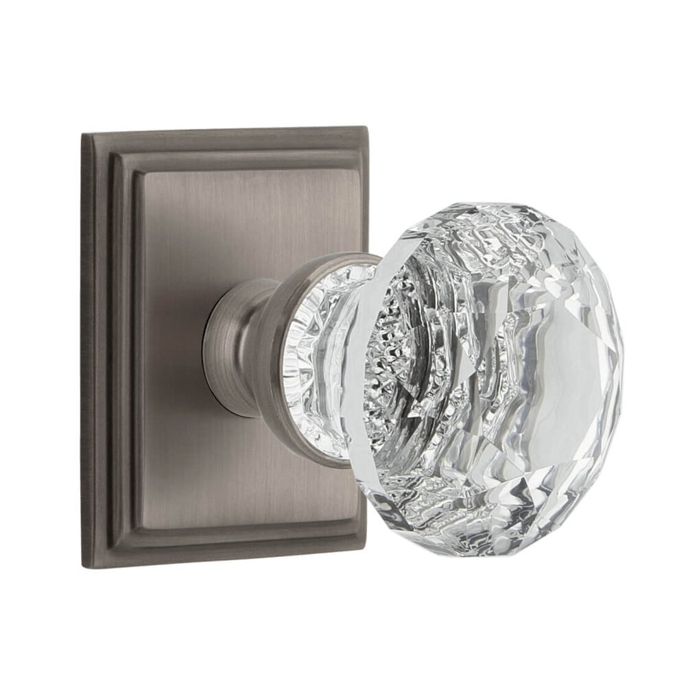 Carre Square Rosette Passage with Brilliant Crystal Knob in Antique Pewter