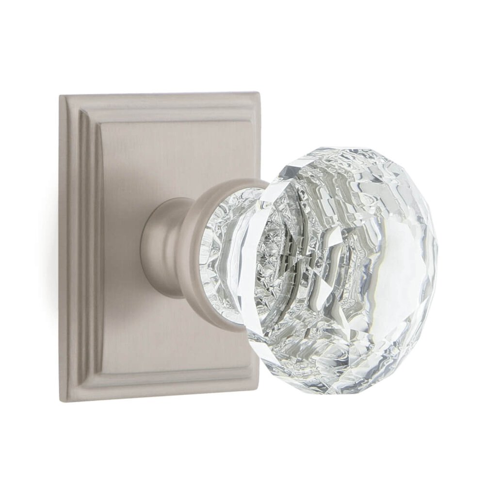 Carre Square Rosette Passage with Brilliant Crystal Knob in Satin Nickel