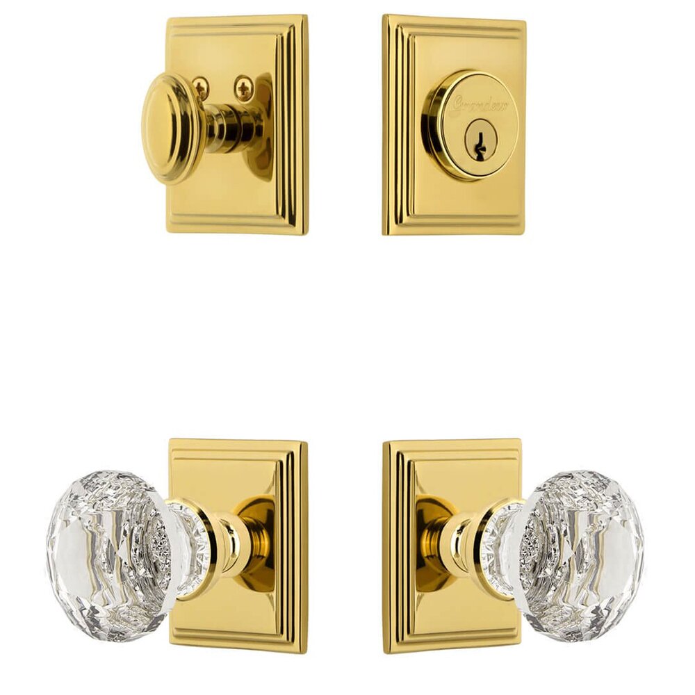 Carre Square Rosette Entry Set with Brilliant Crystal Knob in Lifetime Brass
