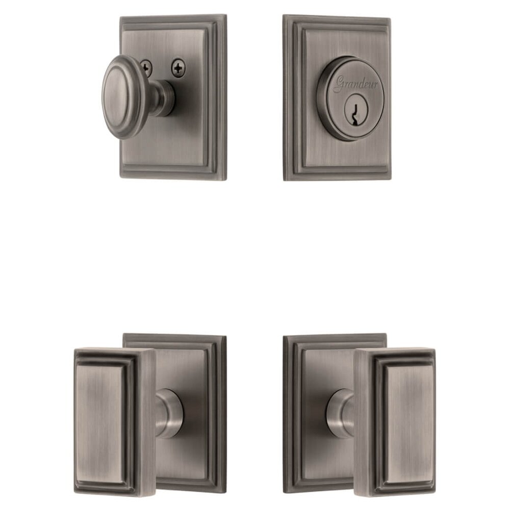 Carre Square Rosette Entry Set with Carre Knob in Antique Pewter