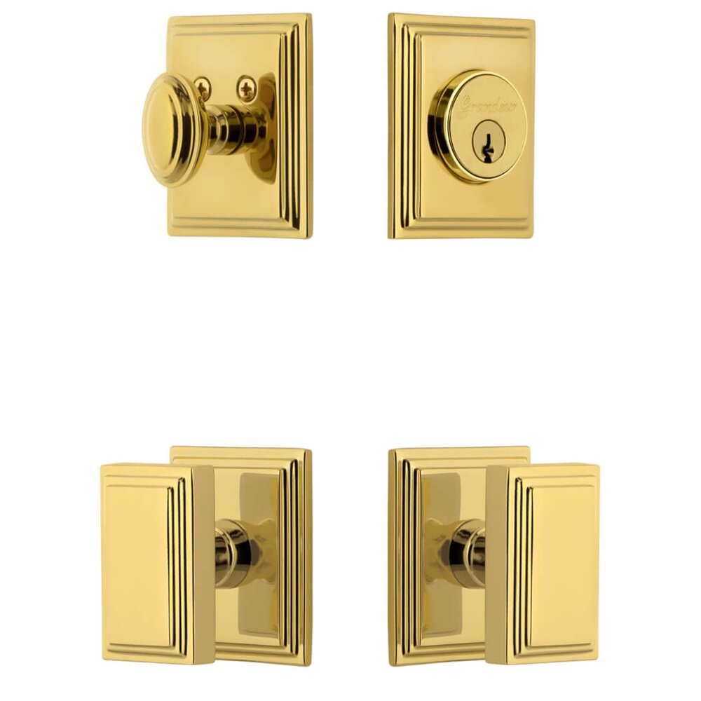 Carre Square Rosette Entry Set with Carre Knob in Lifetime Brass