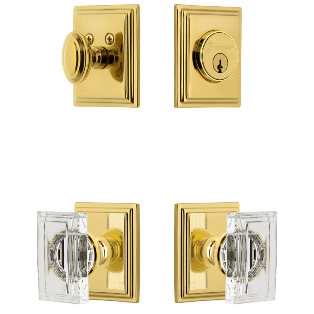 Carre Square Rosette Entry Set with Carre Crystal Knob in Lifetime Brass