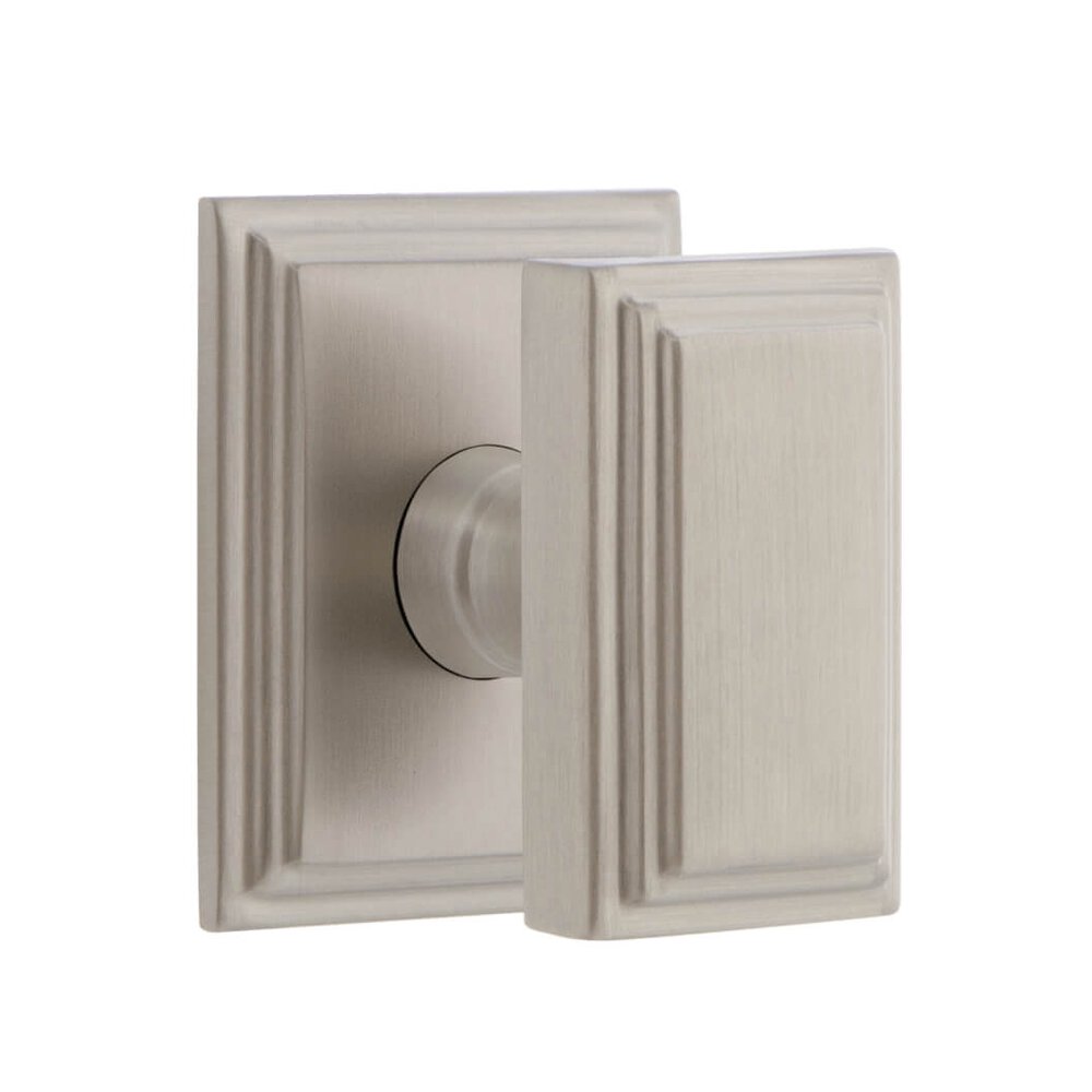 Carre Square Rosette Passage with Carre Knob in Satin Nickel