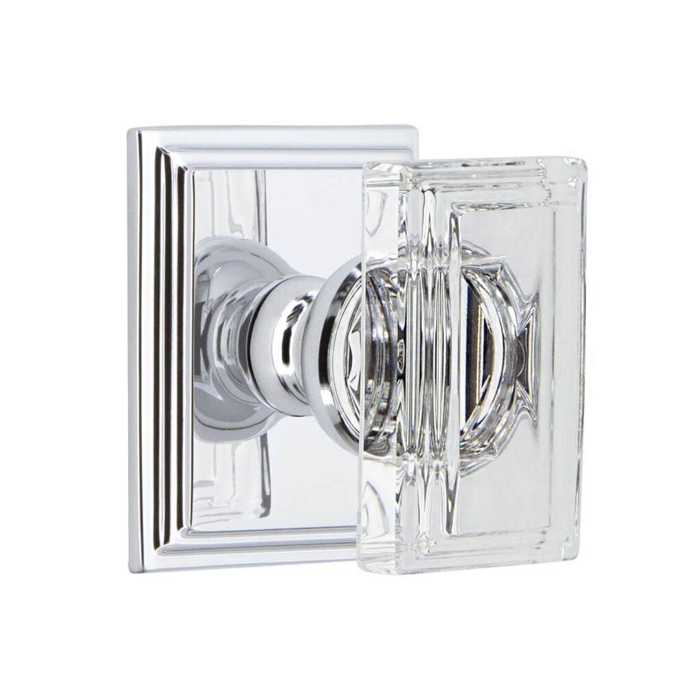 Carre Square Rosette Passage with Carre Crystal Knob in Bright Chrome