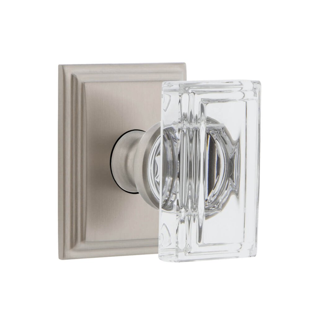 Carre Square Rosette Passage with Carre Crystal Knob in Satin Nickel