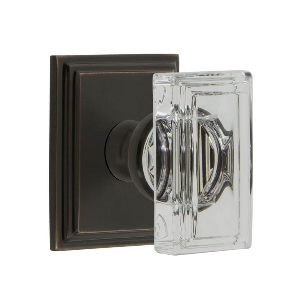 Carre Square Rosette Passage with Carre Crystal Knob in Timeless Bronze