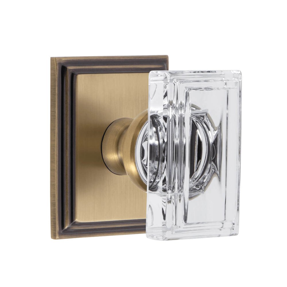Carre Square Rosette Passage with Carre Crystal Knob in Vintage Brass