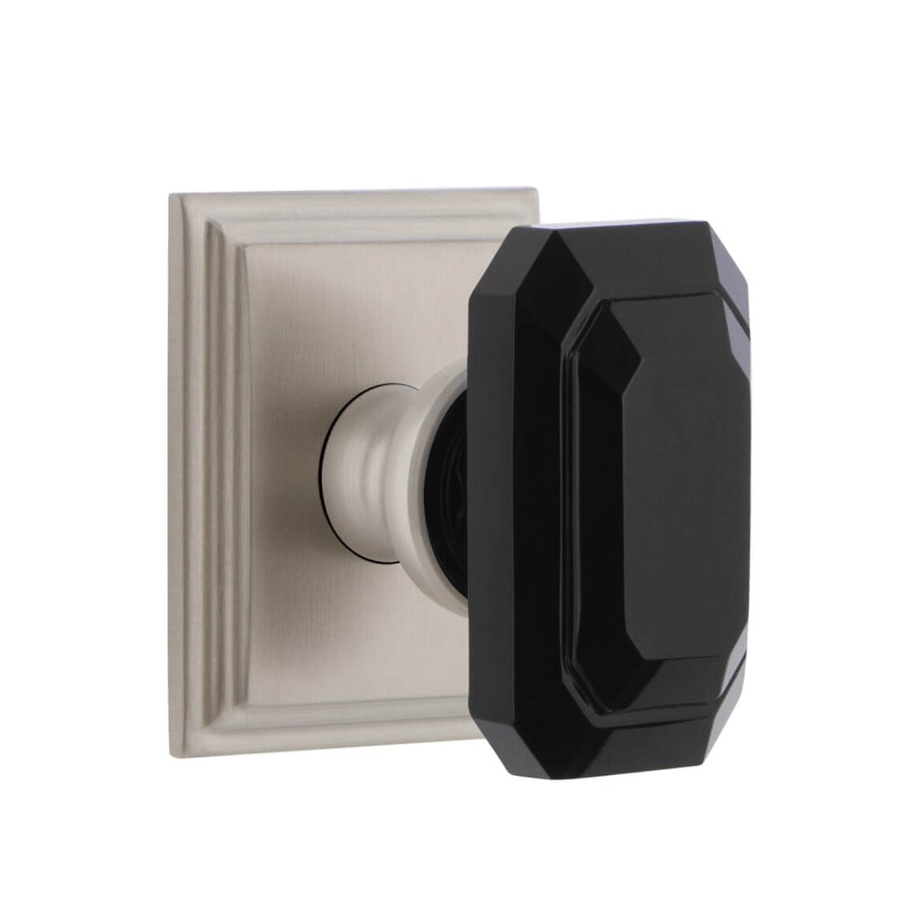 Carre Square Rosette Privacy with Baguette Black Crystal Knob in Satin Nickel