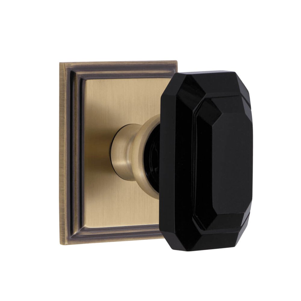 Carre Square Rosette Privacy with Baguette Black Crystal Knob in Vintage Brass