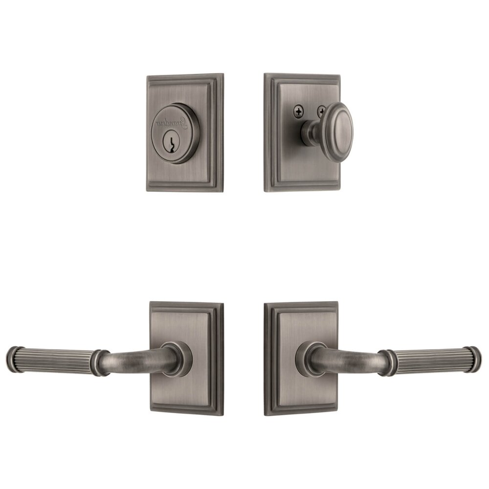 Carre Square Rosette Entry Set with Soleil Lever in Antique Pewter