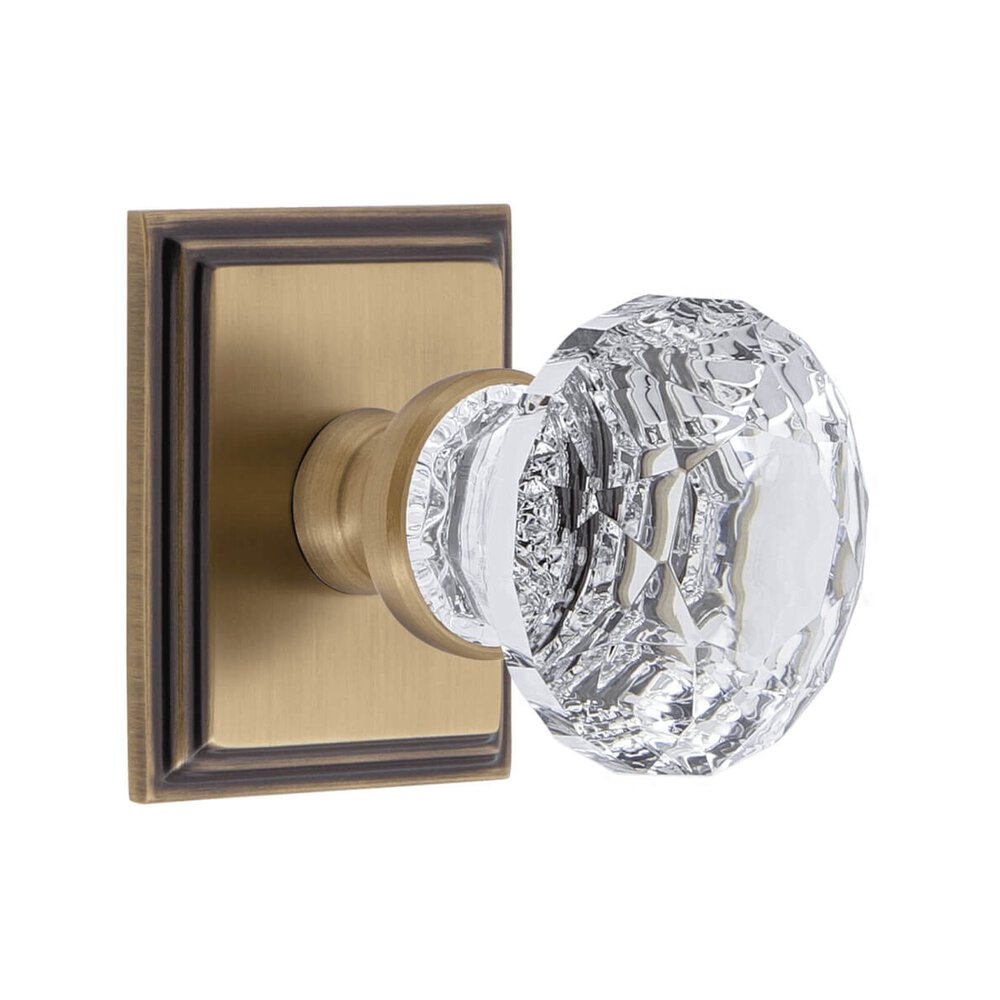 Carre Square Rosette Privacy with Brilliant Crystal Knob in Vintage Brass