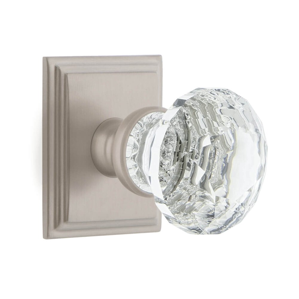 Carre Square Rosette Privacy with Brilliant Crystal Knob in Satin Nickel