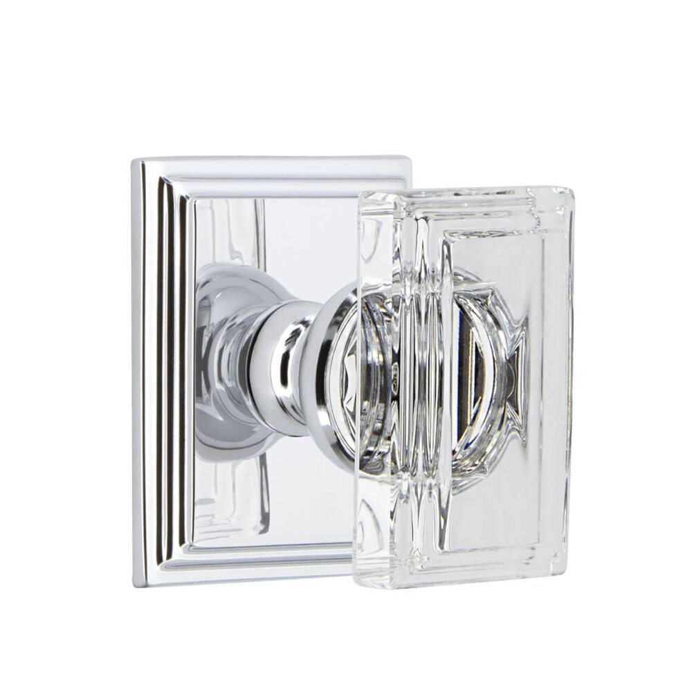 Carre Square Rosette Privacy with Carre Crystal Knob in Bright Chrome