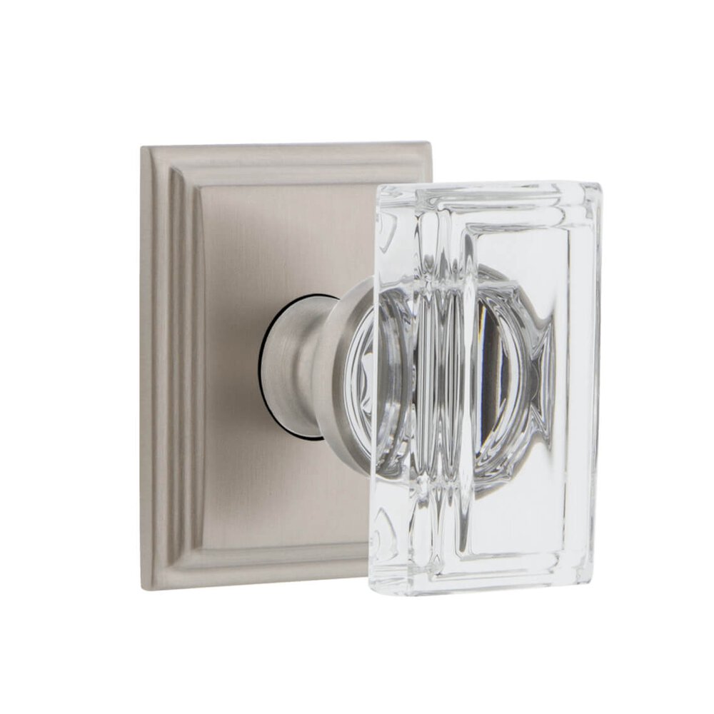 Carre Square Rosette Privacy with Carre Crystal Knob in Satin Nickel