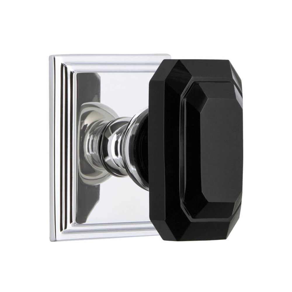 Carre Square Rosette Single Dummy with Baguette Black Crystal Knob in Bright Chrome