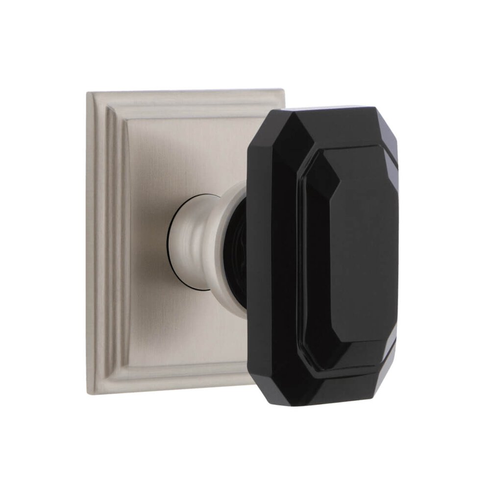 Carre Square Rosette Single Dummy with Baguette Black Crystal Knob in Satin Nickel