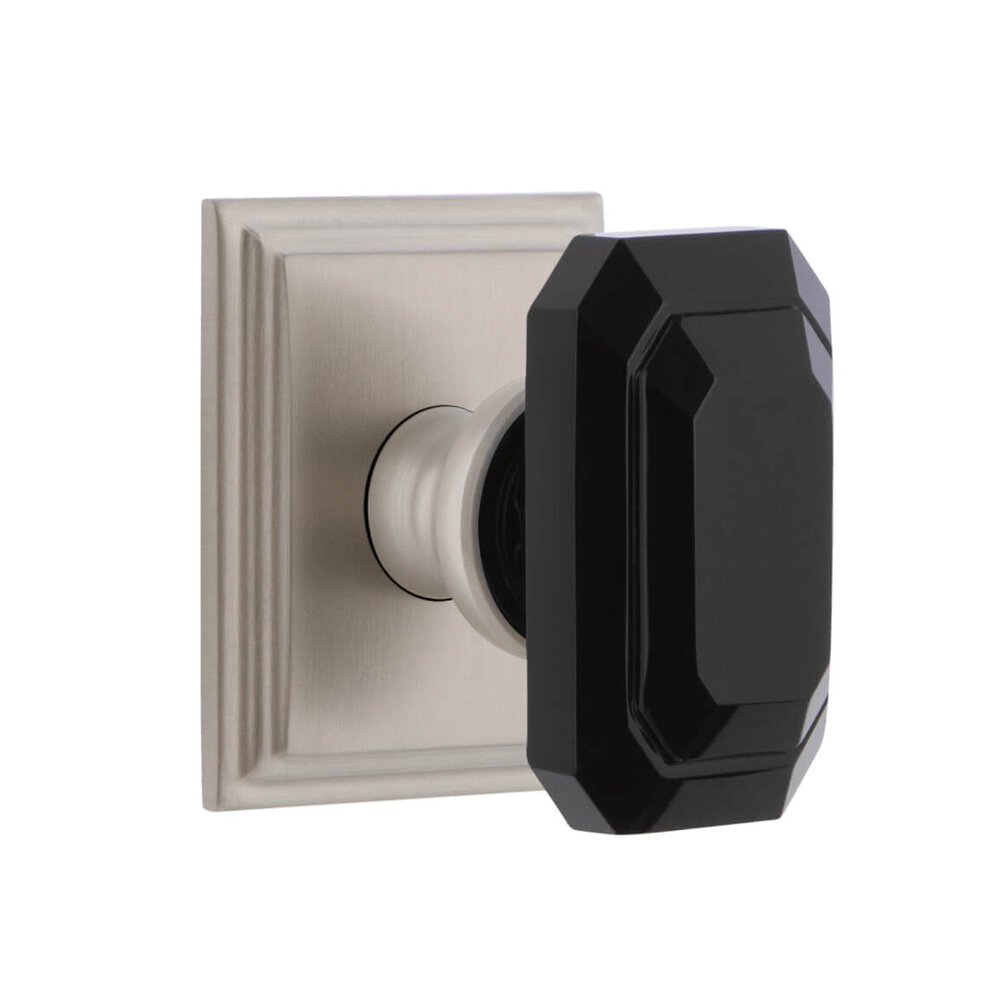 Carre Square Rosette Double Dummy with Baguette Black Crystal Knob in Satin Nickel