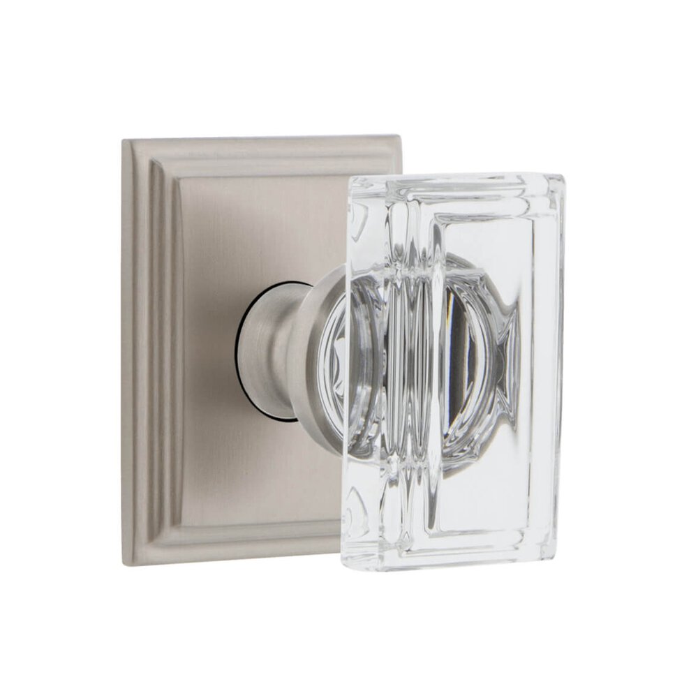 Carre Square Rosette Double Dummy with Carre Crystal Knob in Satin Nickel