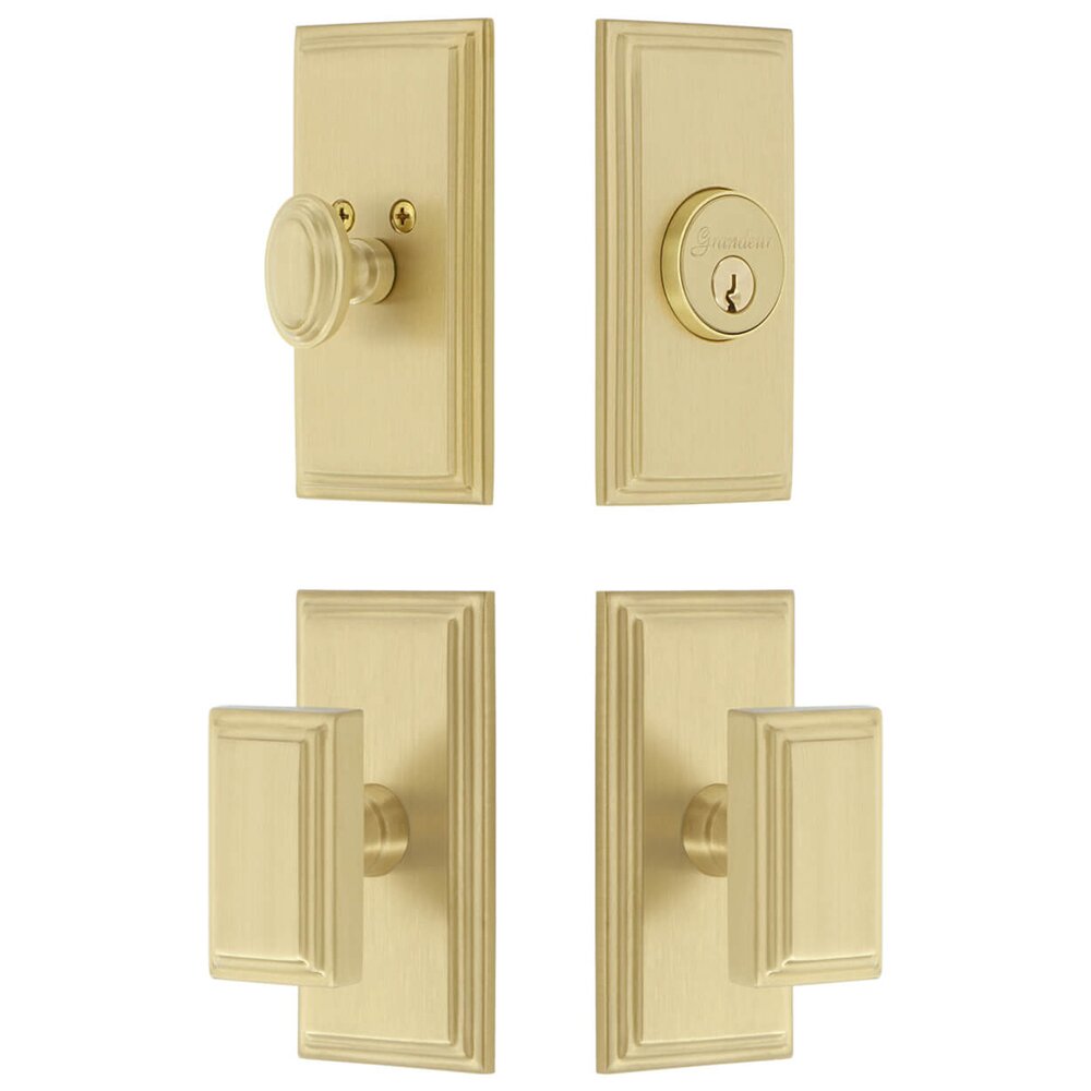 Carre Short Plate Entry Set with Carre Knob in Satin Brass