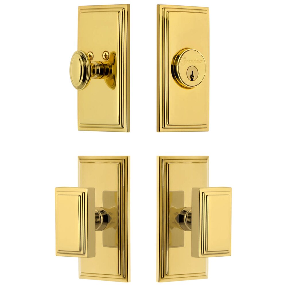 Carre Short Plate Entry Set with Carre Knob in Lifetime Brass