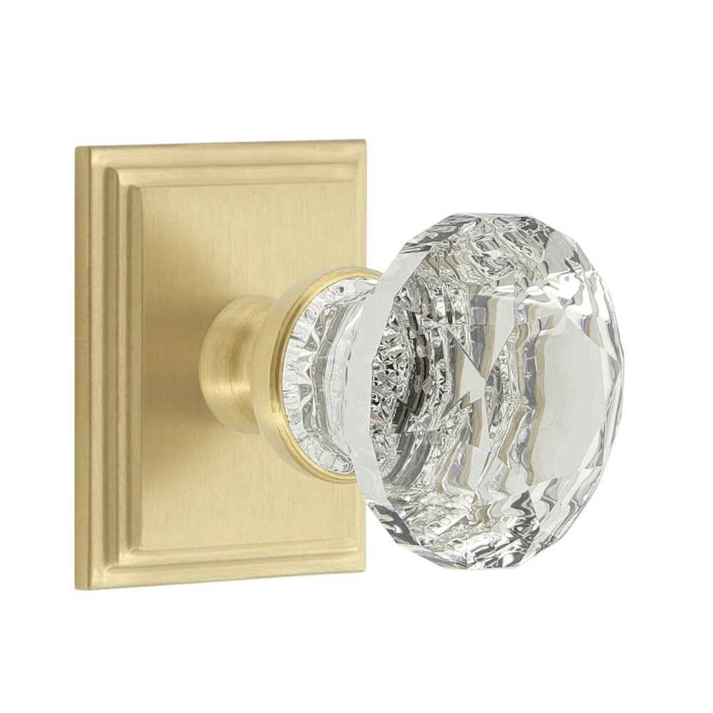 Carre Square Rosette Single Dummy with Brilliant Crystal Knob in Satin Brass