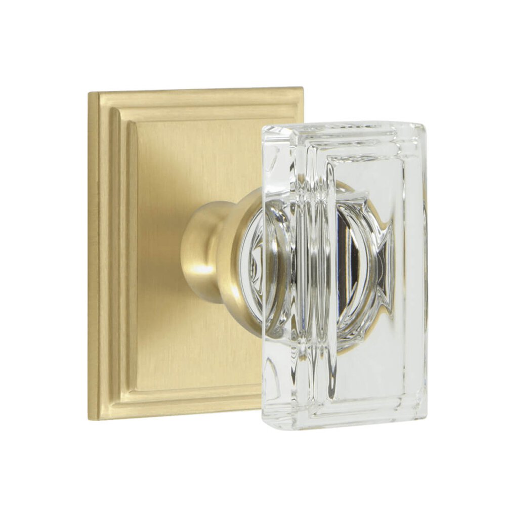Carre Square Rosette Privacy with Carre Crystal Knob in Satin Brass