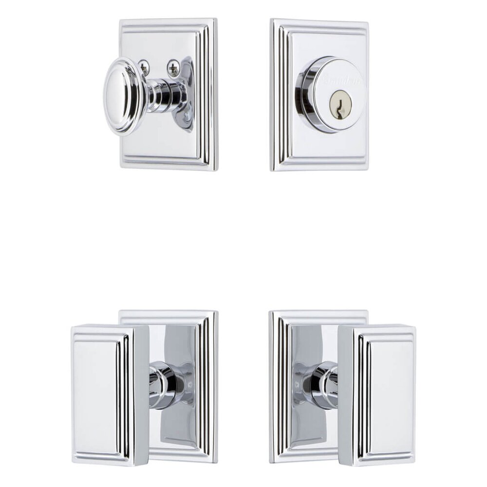Carre Square Rosette Entry Set with Carre Knob in Bright Chrome
