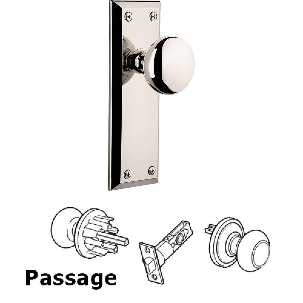 Complete Passage Set - Fifth Avenue Plate with Fifth Avenue Knob in Polished Nickel