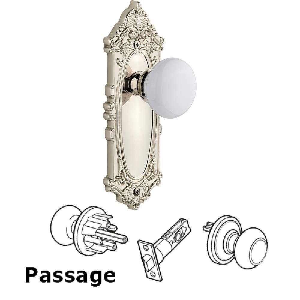 Complete Passage Set - Grande Victorian Plate with Hyde Park White Porcelain Knob in Polished Nickel