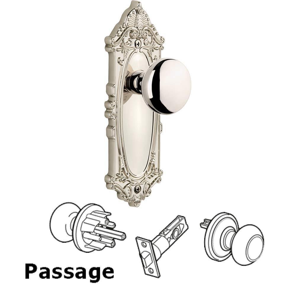 Complete Passage Set - Grande Victorian Plate with Fifth Avenue Knob in Polished Nickel