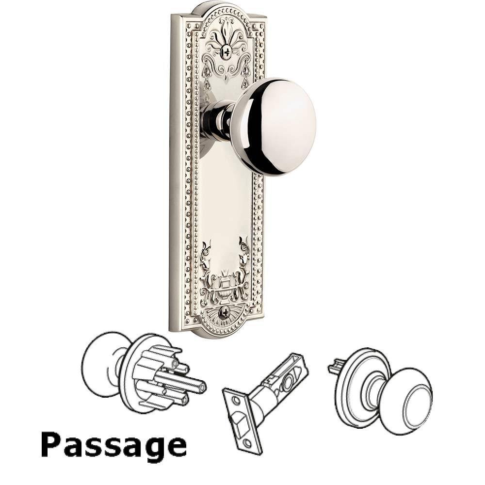 Complete Passage Set - Parthenon Plate with Fifth Avenue Knob in Polished Nickel