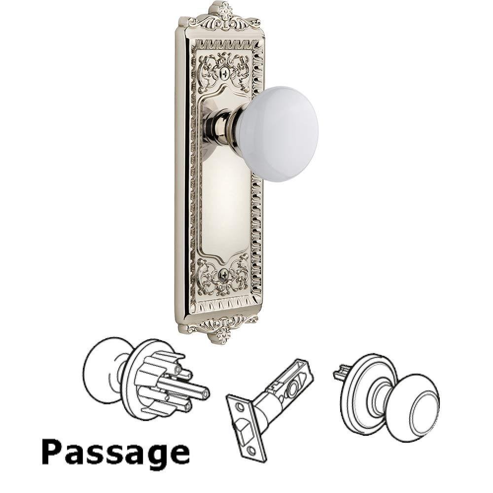 Complete Passage Set - Windsor Plate with Hyde Park White Porcelain Knob in Polished Nickel