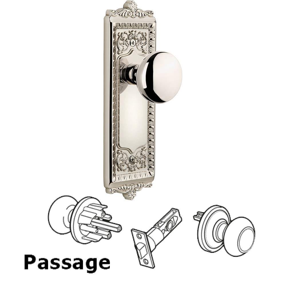 Complete Passage Set - Windsor Plate with Fifth Avenue Knob in Polished Nickel